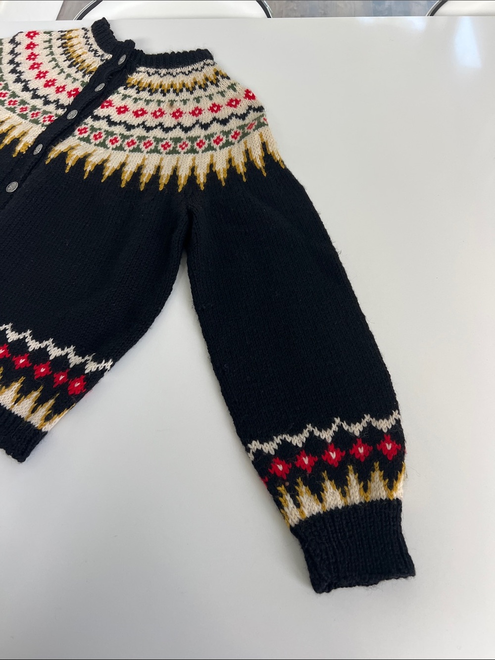 Hand knit in Norway 100% wool mothproof fair isle cardigan long sleeve sweater 6 - Picture 5 of 14